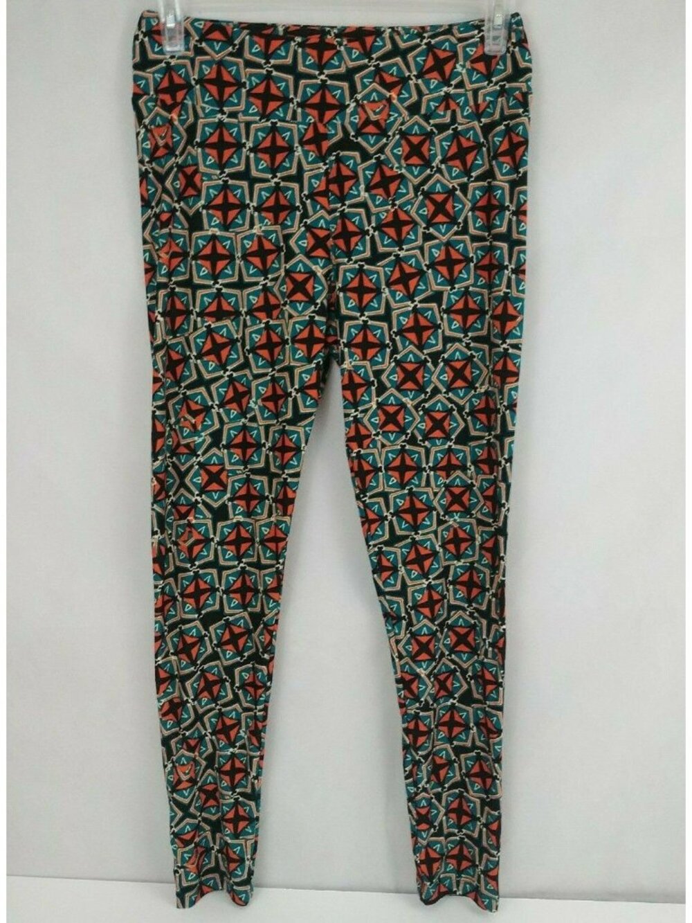 LuLaRoe Tall & Curvy Leggings Black With Turquoise & Orange Stars Design